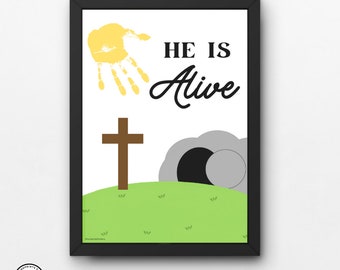 He is Alive Handprint Easter Craft, Spring Art Activities for Toddlers and Kids, Coloring Page + Printable + Template for Daycare and Prek