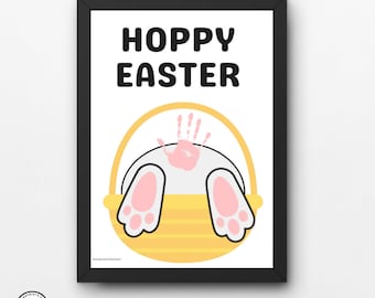 Hoppy Easter Footprint Bunny Craft, Happy Spring Art Activities for Toddlers and Kids, Coloring + Printable + Template