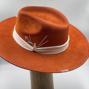 Boho hat, fedora hat, Ecco suede Orange power hat, desert hat