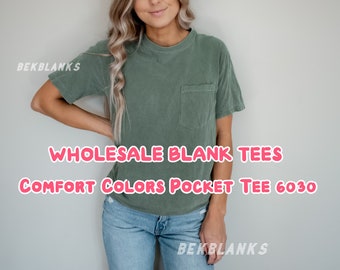 Pocket Comfort Colors Tshirt, Heavyweight Pocket T-Shirt, Garment-Dyed %100 Cotton Trendy Soft Vintage Washed T-Shirts , 6030