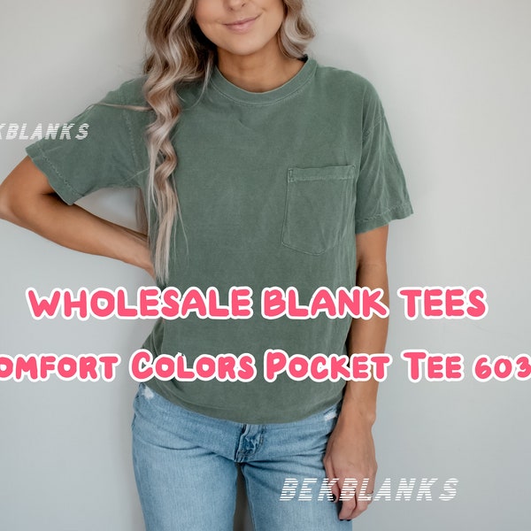 Pocket Comfort Colors Tshirt, Heavyweight Pocket T-Shirt, Garment-Dyed %100 Cotton Trendy Soft Vintage Washed T-Shirts , 6030