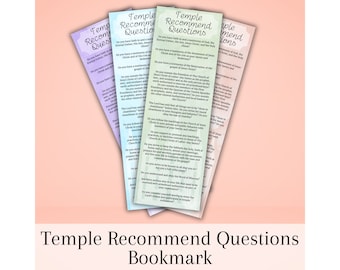 Temple Recommend Questions Bookmark, Latter-Day Saint Young Women, Printable Bookmark, Recommend Interview, LDS Temple, Scripture Bookmark