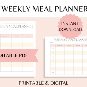Printable Weekly Meal Planner 7 Day Menu Planner Meal Prep - Etsy