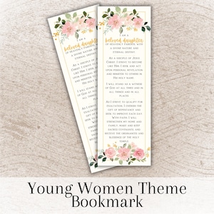 Junge Frauen-Lesezeichen, Heilige der Letzten Tage junge Frauen, druckbares Lesezeichen, geliebte Tochter Gottes, YW-Thema, Schrift-Lesezeichen