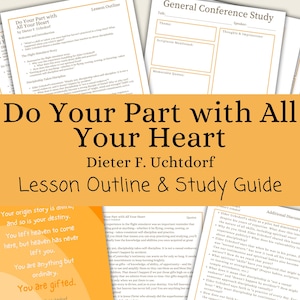 May include: A collection of printed study guides and lesson outlines. The title "Do Your Part with All Your Heart" is prominently displayed in large, bold text. The guides include text and are designed for study and reflection.