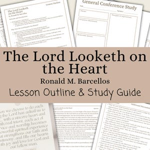 Könnte beinhalten: Eine Sammlung von gedruckten Studienführern und Unterrichtsentwürfen mit dem Titel "The Lord Looketh on the Heart" von Ronald M. Barcellos. Die Führer enthalten Text und Gliederungen für Studium und Diskussion, mit einem neutralen beigefarbenen Hintergrund.