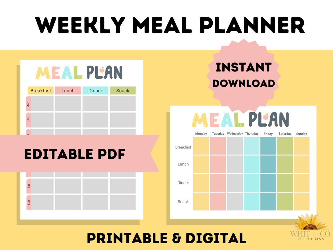 Printable Weekly Meal Planner 7 Day Menu Planner Meal Prep - Etsy