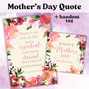 LDS Mother&#39;s Day Printable, Mother&#39;s Day Quote, Mother&#39;s Day Gift, Ministering Tag, Relief Society Handout, Ministering Gift, LDS Quote