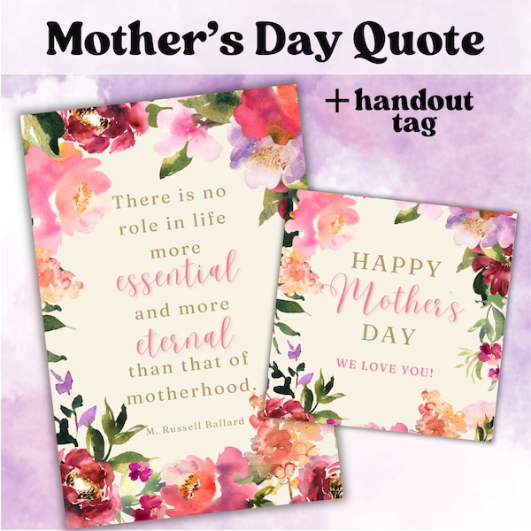 LDS Mother's Day Printable, Mother's Day Quote, Mother's Day Gift, Ministering Tag, Relief Society Handout, Ministering Gift, LDS Quote