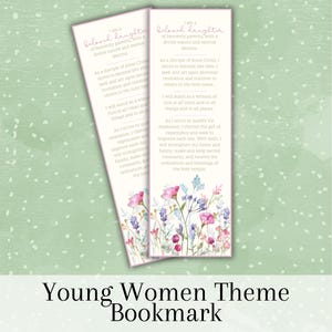 Young Women Theme Bookmark, Latter-Day Saint Young Women, Printable Bookmark, Beloved Daughter of God, YW Theme, Scripture Bookmark