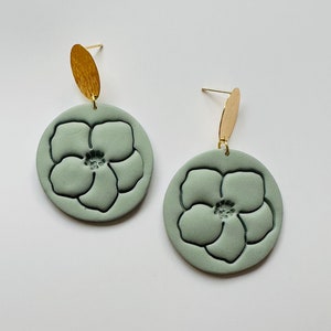 Floral Clay Earrings, Handmade Polymer Clay Jewelry, Gifts for Her,  Statement Earrings, Lightweight, Dangle Earrings, Green Earrings