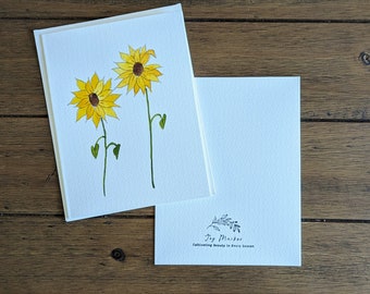 Carte de voeux aquarelle tournesol 4 x 6