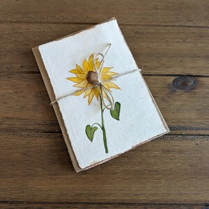 Seis cartões postais vintage de girassol em aquarela com envelopes