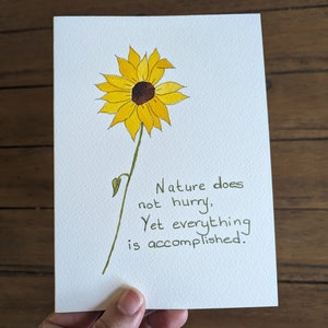 Tournesol aquarelle avec citation inspirante, carte de voeux, 5 x 7