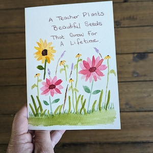 Carte de vœux de professeur de tournesol aquarelle, 5 x 7
