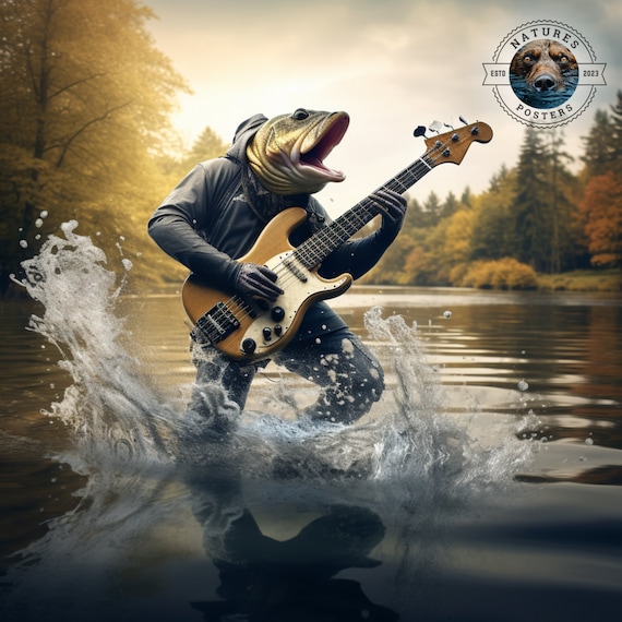 Fish Playing Bass Guitar in Water Realistic Nature Poster Digital Download  Printable Wall Decor -  Canada