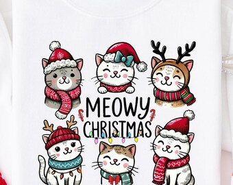 Meowy Christmas Cat Sweatshirt: Embroidered Holiday Cat Lover Gift