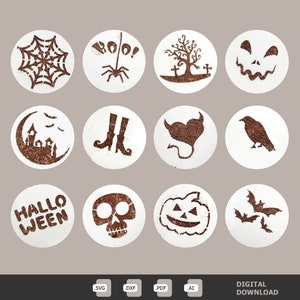 Halloween Themed Set 12 Pcs Coffee Barista Dusting Stencils/ Cocktail/ Cooking Stencils/ Laser cut files/ Cake decorating templates