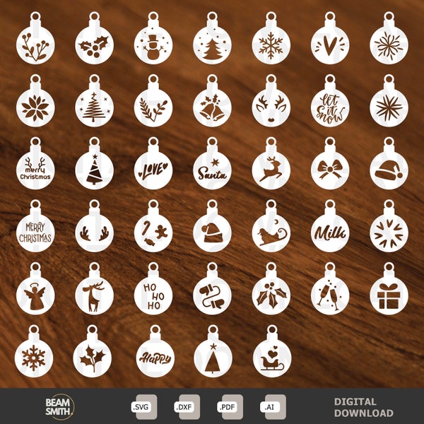 40 Christmas Laser Cut Tree Balls Bundle Ornaments| Coffee Dusting Stencils| Cocktail| Cooking| Cake Decoration Templates| Digital Download