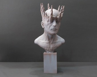 Skulptur Kunst Modern, Schädel Skulptur, Fantasy, Gothic, Knochen, Bone Demon Miniatur, Necromancer, Dämon, Gothic Home Decor, Büste Statue