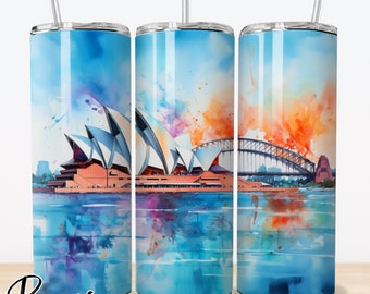 Sydney Australia Travel Tumbler Wrap, Vacation PNG, Tumbler Sublimation Designs, 20oz Skinny Tumbler Designs, Instant Download #240212T08