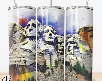 Mount Rushmore Travel Tumbler Wrap, Vacation PNG, Tumbler Sublimation Designs PNG, 20oz Skinny Tumbler Designs, Download istantaneo #240212T17