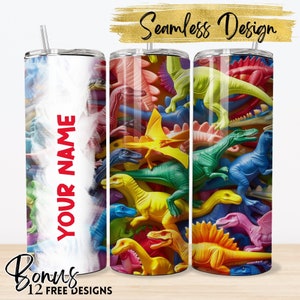Dinosaur Tumbler Wrap, Personalized PNG Designs, Toy Dinosaurs, Tumbler Sublimation Designs PNG, 20oz Skinny Tumbler Designs, #240410T01
