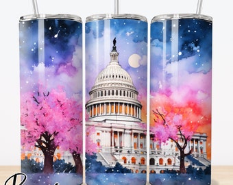 Washington DC Travel Tumbler Wrap, Vacation PNG, Tumbler Sublimation Designs PNG, 20oz Skinny Tumbler Designs, Download istantaneo #240212T15