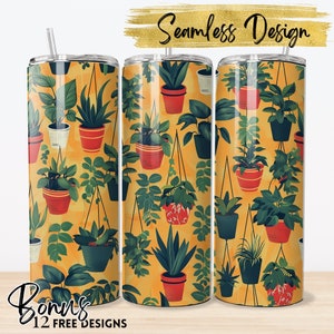 House Plant Tumbler Wrap, Boho Plant PNG Designs, Tumbler Sublimation Designs PNG, 20oz Skinny Tumbler Designs, Instant Digital #240224T10