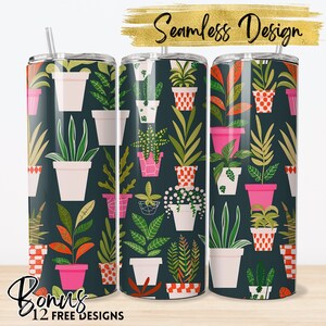 House Plant Tumbler Wrap, Boho Plant PNG Designs, Tumbler Sublimation Designs PNG, 20oz Skinny Tumbler Designs, Instant Digital #240224T11