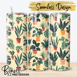 House Plant Tumbler Wrap, Boho Plant PNG Designs, Tumbler Sublimation Designs PNG, 20oz Skinny Tumbler Designs, Instant Digital #240224T12