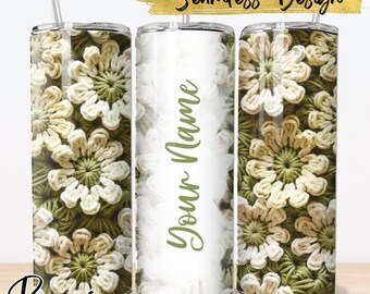 Avvolgi tumbler con fiori all'uncinetto, disegni PNG, disegni sublimazione tumbler PNG, disegni tumbler skinny da 20 once, download digitale istantaneo #240304S08