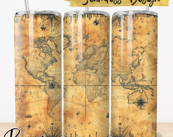 Mappa antica Tumbler Wrap, Mappa PNG Disegni, Tumbler Sublimation Designs PNG, Tumbler Tumbler Designs Skinny, 20oz Skinny Tumbler Designs, Instant Digital Download #240223T03