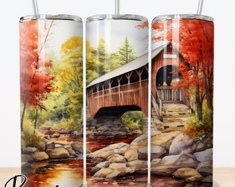 Copribicchiere a ponte coperto, Vermont Vacation PNG, Tumbler Sublimation Designs PNG, 20oz Skinny Tumbler Designs, Download istantaneo #240302T22