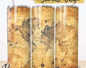 Mappa antica Tumbler Wrap, Mappa PNG Disegni, Tumbler Sublimation Designs PNG, Tumbler Tumbler Designs Skinny, 20oz Skinny Tumbler Designs, Instant Digital Download #240223T04