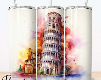 Involucro per bicchiere da viaggio in Italia, PNG per le vacanze in Italia, Disegni per sublimazione del bicchiere PNG, Disegni per bicchiere magro da 20 once, Download istantaneo #240212T13