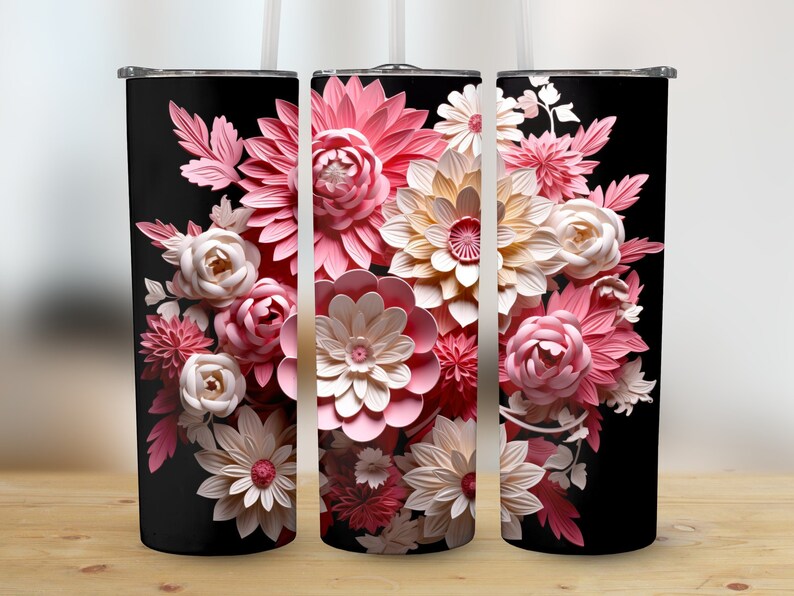 3D Floral 20 Oz Skinny Tumbler Sublimation Design, Straight & Tapered ...