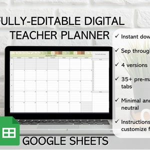 Digital Teacher Planner 2025-2026 Editable using Google Sheets, Dated Lesson Planner, Teacher Resource, Minimal, Neutral, September Start