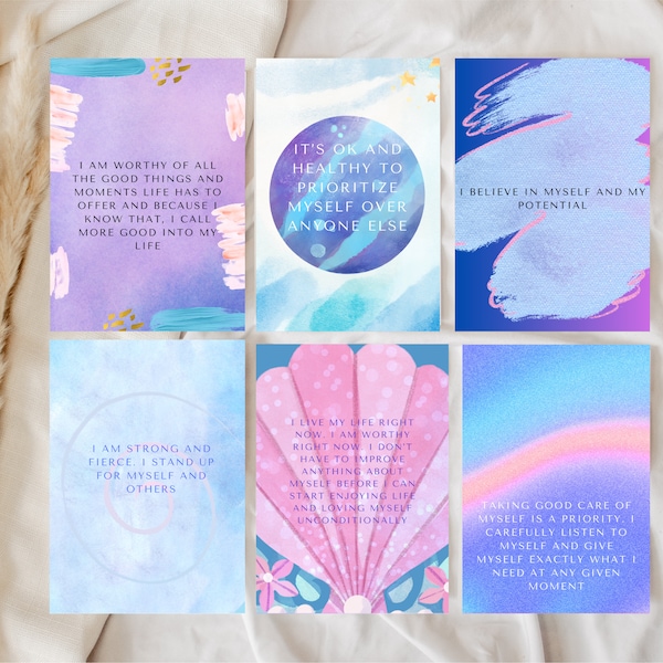 Self Love Affirmation Cards, Beautifully crafted Digital Affirmation Cards, Print From Home, Self Worth Affirmations, Self Care Gifts