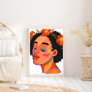 Transgender art, Portrait of trans woman with flowers in her hair, Water Color Portrait