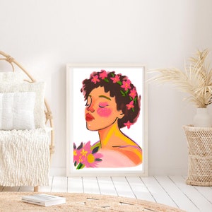 Digital print, &quot;A Woman in Bloom&quot; our first collection , watercolor painting, portrait, self-love, self-discovery, self-growth, Wall art