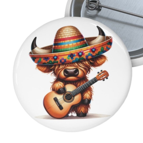 Mexican Highland Cow Button Pin Unique Backpack or Bag Decor Cinco de Mayo Button Pins for Backpacks Cute Button Pin Fiesta Button