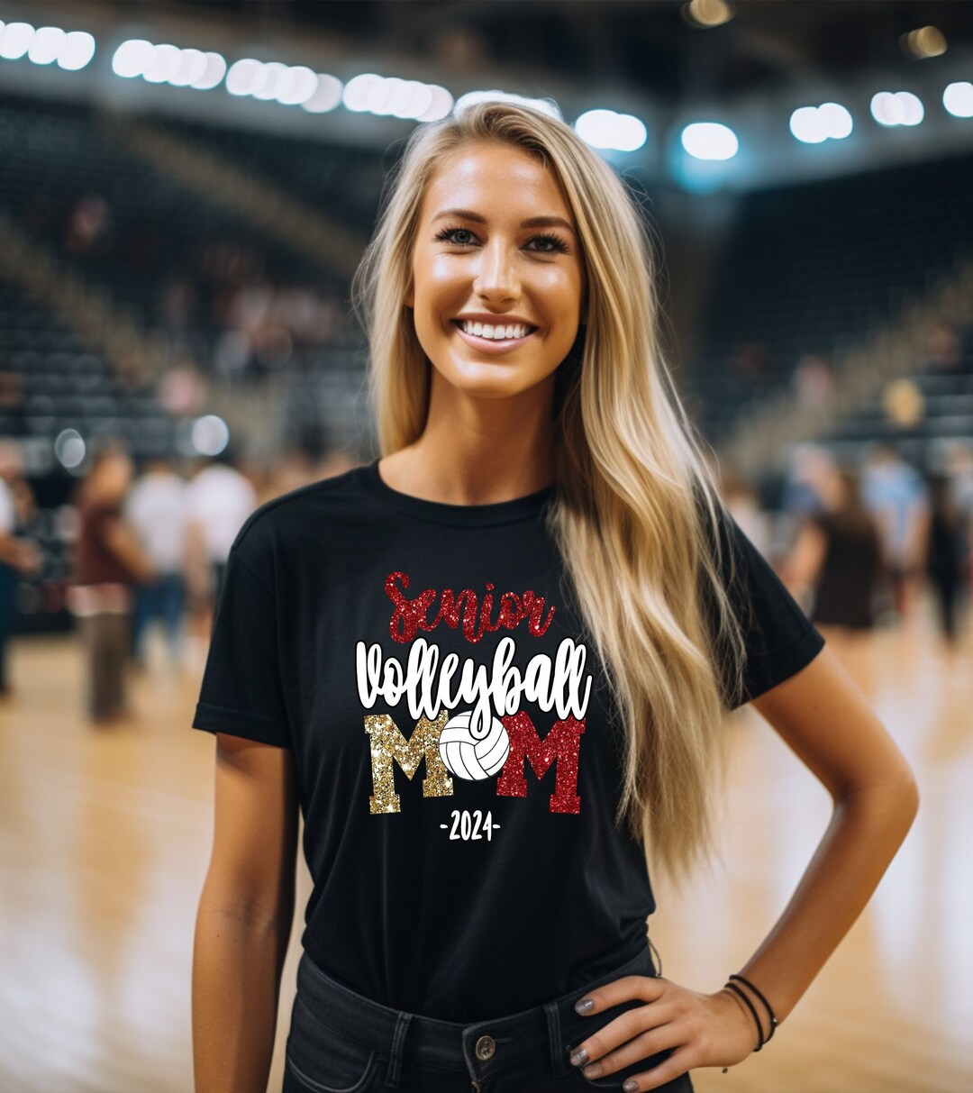 Senior Volleyball Mom 2024 Shirt Glitter Custom Volleyball Mom Glitter