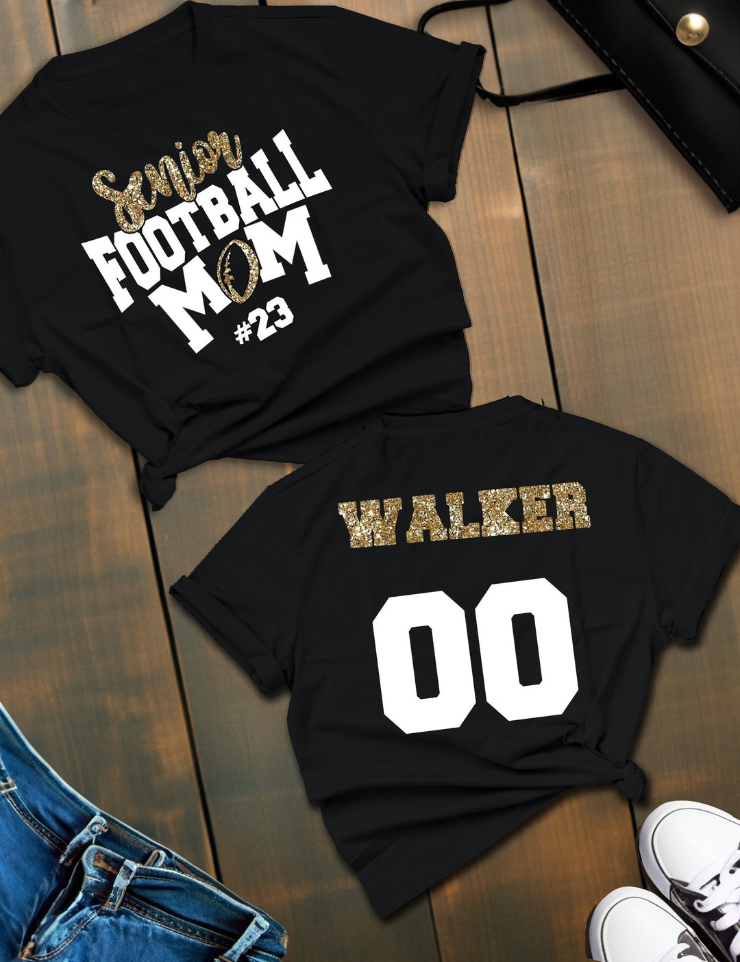 Senior Football Mom Shirt Custom Football Mom Tshirt Glitter Football ...