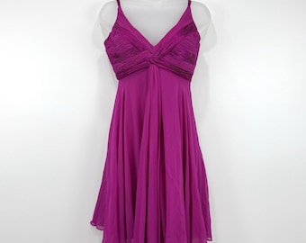 Adrianna Papell Dress Womens 6 Magenta Y2K Fairy Feminine Silk Whimsi Babydoll