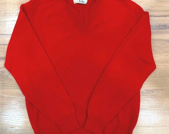 Men's VTG Cashmere By Pringle V-Neck Sweater Red Made in Scotland Size 42