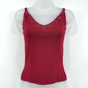 Camiseta sin mangas VTG Y2K Georgiou Studio para mujer, talla S, color rojo, estilo coqueta, con cuentas grunge y hada