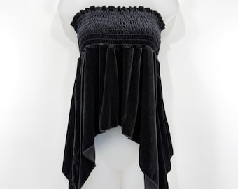Beware Top Women's M Black VTG 90s Y2K Velvet Whimsigoth Coquette Asymmetrical