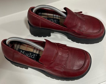 Vintage 90s Y2K Women’s Mudd “YUMMY” Chunky Leather Platform Shoes Red 9.5M