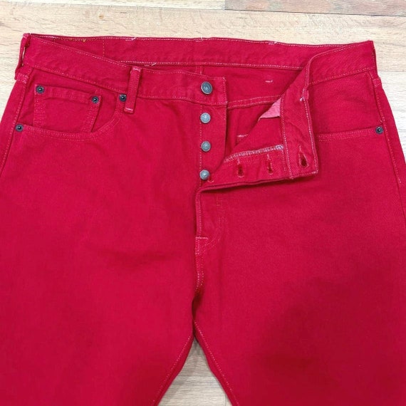 Men's VTG Levi's 501 Red Denim Jeans Rivet Contra… - image 2